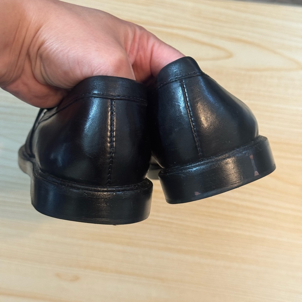 SCHUTZ Black Leather Loafers with Gold Ring Accent - Picture 8 of 9